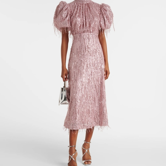 Rotate Berger Christensen Pink Sequin Maxi Gown with Puff Sleeves Size 12